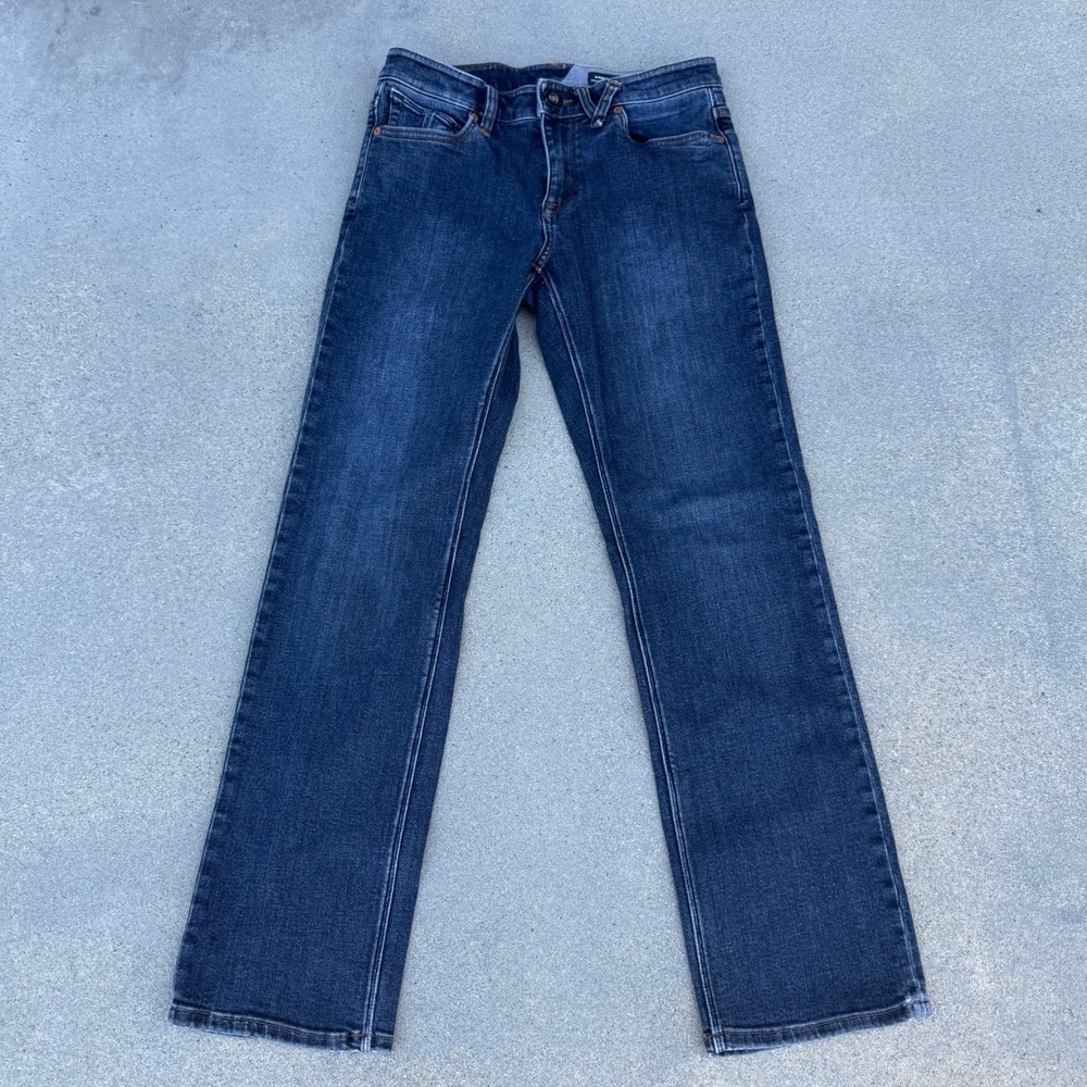 Volcom Kinkade Regular Straight Leg Jeans Men 28 Dark Wash Indigo Stretch Denim